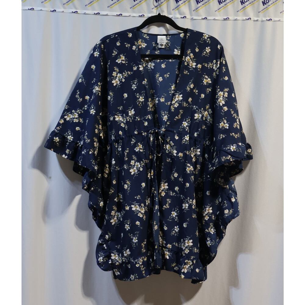 Time And Tru L-XL Lightweight Lace Casual Kimono Floral tie closure